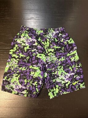 Nike Green, Purple & Black Digital Print Bathing Suit size L